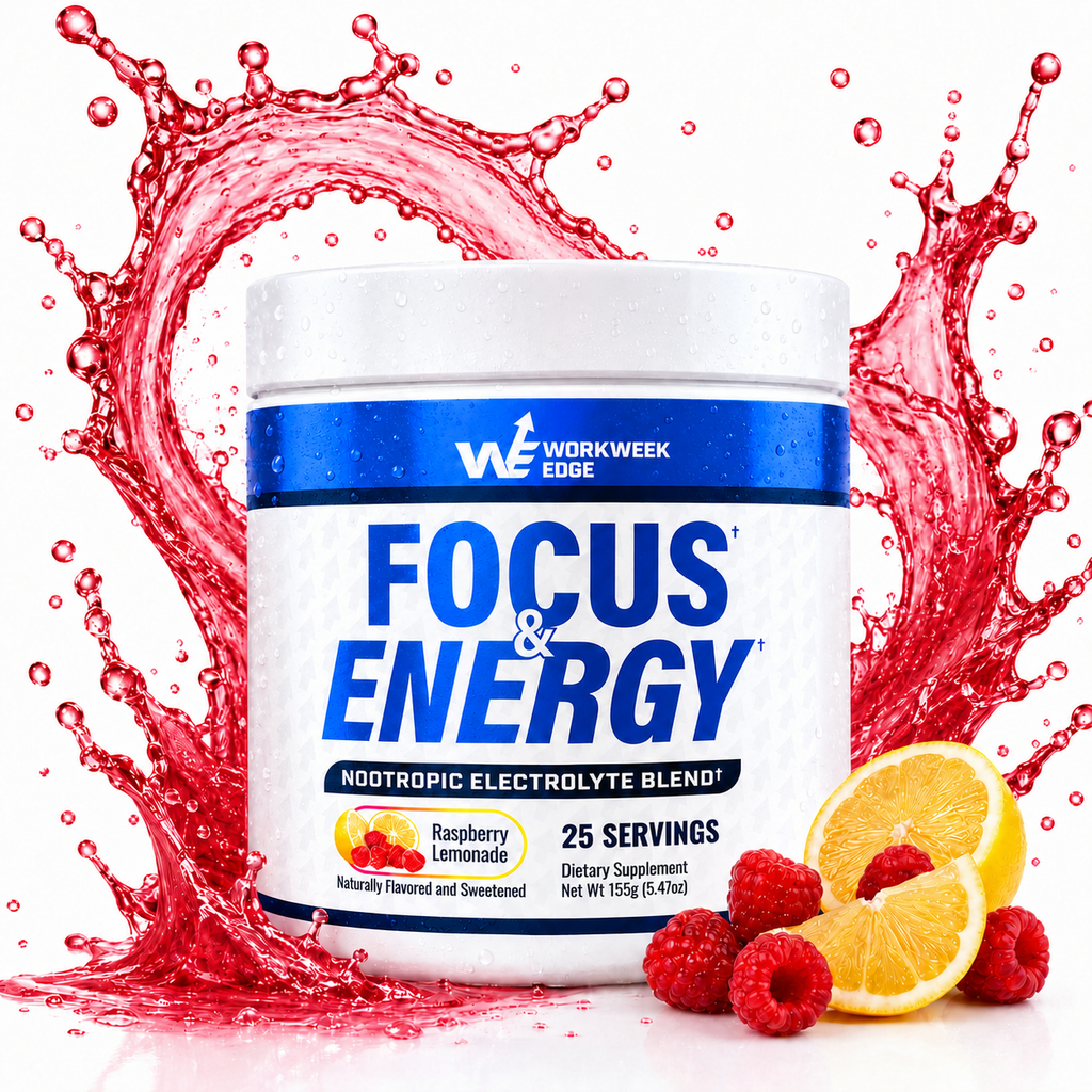 Workweek Edge Focus and Energy Drink Mix raspberry lemonade tub for working professionals