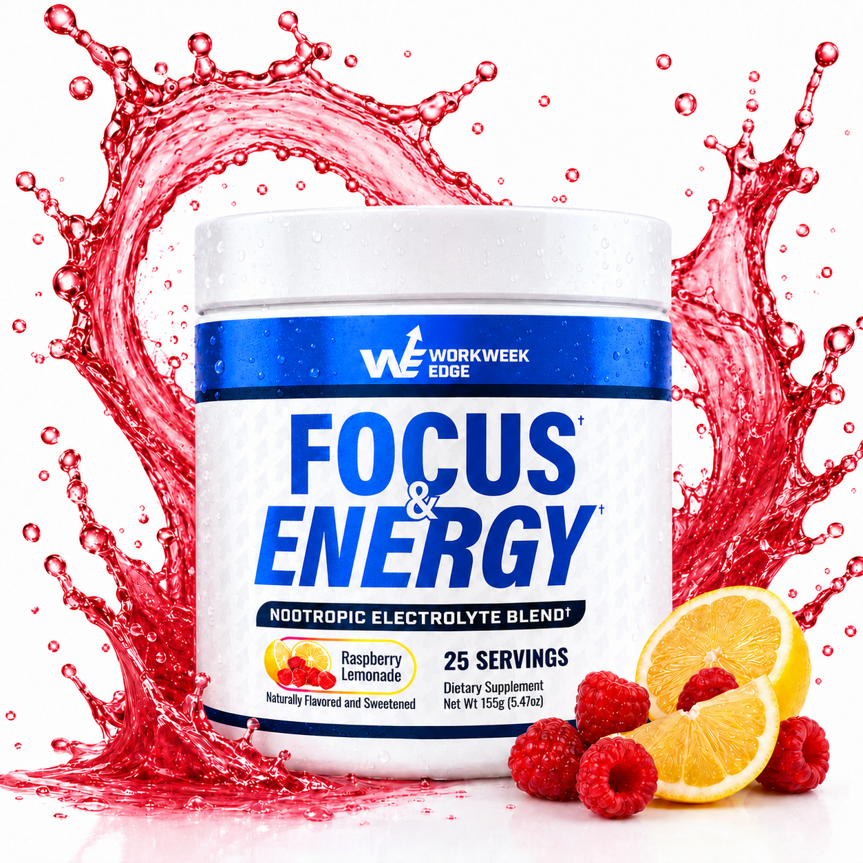 Workweek Edge Focus and Energy Drink Mix raspberry lemonade tub for working professionals